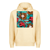 Pina Colada baseball helmet and glove with serape seamless pattern Premium Hoodie - BundleAndBundleShop