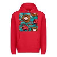 Red baseball helmet and glove with serape seamless pattern Premium Hoodie - BundleAndBundleShop