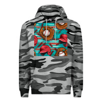 Slate Camo baseball helmet and glove with serape seamless pattern Premium Hoodie - BundleAndBundleShop