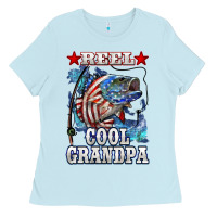Baby Blue reel cool grandpa american flag bass Ladies Tee - LillyAllenDesigns
