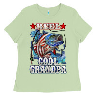Matcha reel cool grandpa american flag bass Ladies Tee - LillyAllenDesigns