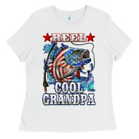 White reel cool grandpa american flag bass Ladies Tee - LillyAllenDesigns