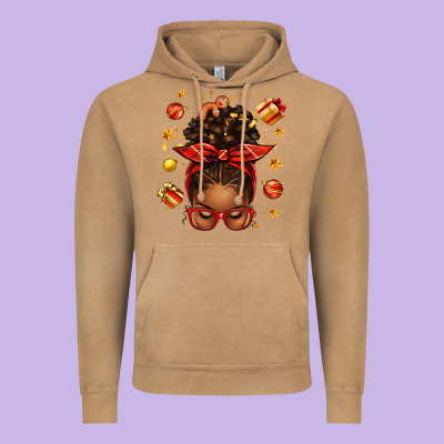 Christmas Afro Messy Bun Vintage Hoodie Designed By Texasbilliewilder