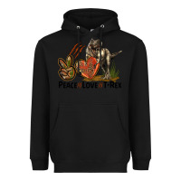 Black Peace Love T Rex Heavyweight Hoodie - LillyAllenDesigns