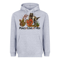 Heather Grey Peace Love T Rex Heavyweight Hoodie - LillyAllenDesigns