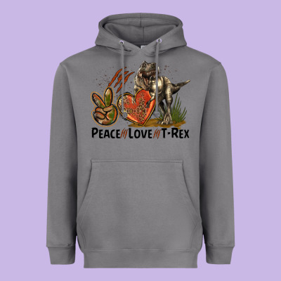 Peace Love T Rex Heavyweight Hoodie Designed By Lillyallendesigns