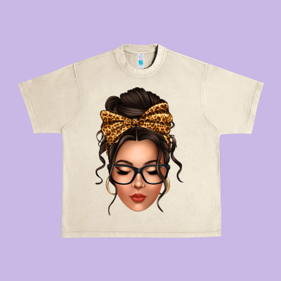 Caucasian Leopard Messy Bun Urban Heavy Tee Designed By Texasbilliewilder