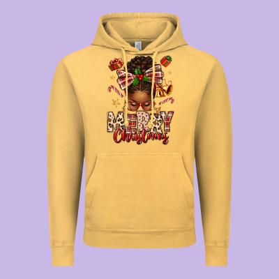 Merry Christmas Afro Messy Bun Vintage Hoodie Designed By Texasbilliewilder
