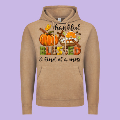 Thankful Blessed And Kind Of A Mess Vintage Hoodie Designed By Nancycooperartshop