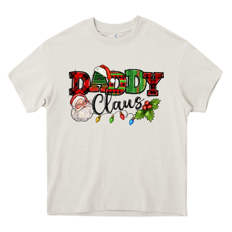Daddy Claus Santa Christmas Lights And Holly Heavy Core Tee by NancyCooperArtShop | Teevron