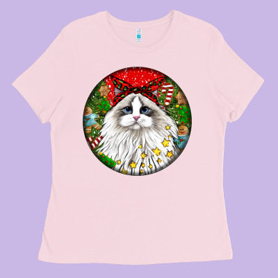 Christmas Ragdoll  Cat Ladies Tee Designed By Lillyallendesigns