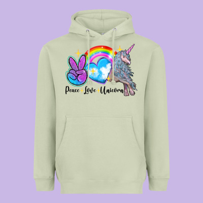 Peace Love Unicorn Heavyweight Hoodie Designed By Lillyallendesigns