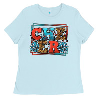 Baby Blue Cheer Baseball stitchs Ladies Tee - LillyAllenDesigns