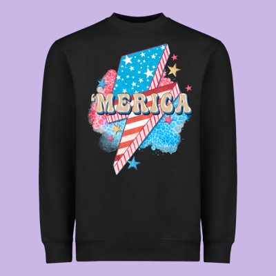 Merica Leopard Lightning Bolt Heavyweight Sweatshirt Designed By Fadigitalartstudio