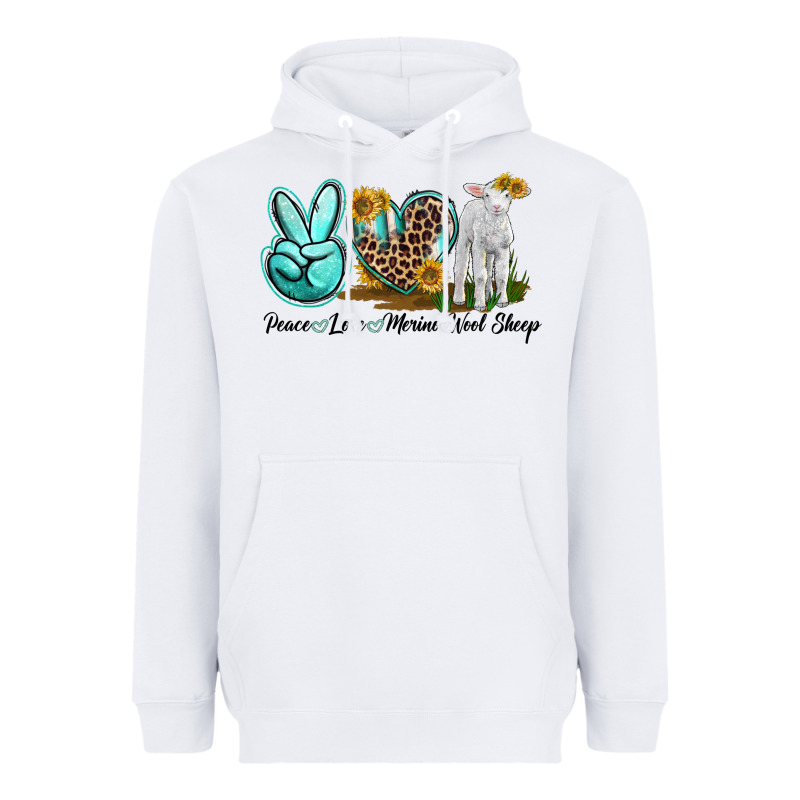 Peace Love Merino Wool Sheep Heavyweight Hoodie by LillyAllenDesigns | Teevron