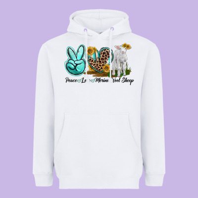 Peace Love Merino Wool Sheep Heavyweight Hoodie Designed By Lillyallendesigns