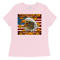 Bubblegum Pink American Flag Eagle Tumbler Ladies Tee - LillyAllenDesigns
