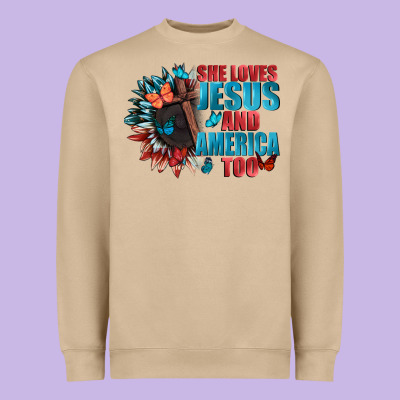 She Love Jesus And America Too Heavyweight Sweatshirt Designed By Fadigitalartstudio