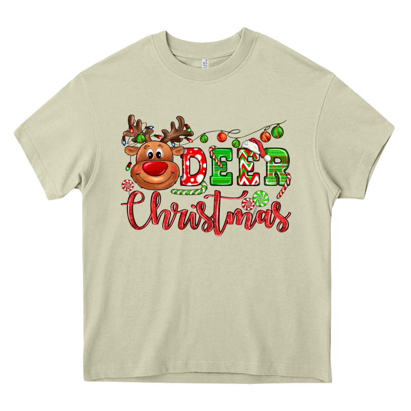 Deer Christmas Reindeer Heavy Core Tee by NancyCooperArtShop | Teevron