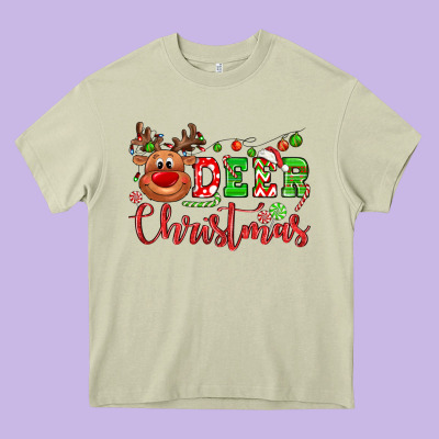 Deer Christmas Reindeer Heavy Core Tee Designed By Nancycooperartshop