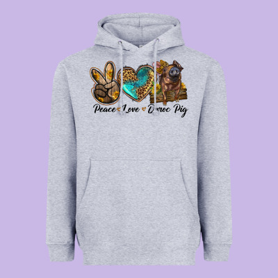 Peace Love Duroc Pig Heavyweight Hoodie Designed By Lillyallendesigns