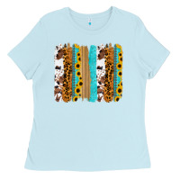 Baby Blue turquoise sunflowers cowhide leopard glitter background Ladies Tee - RanaPortraitStore