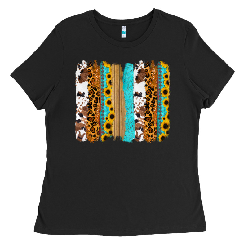 Turquoise Sunflowers Cowhide Leopard Glitter Background Ladies Tee by RanaPortraitStore | Teevron