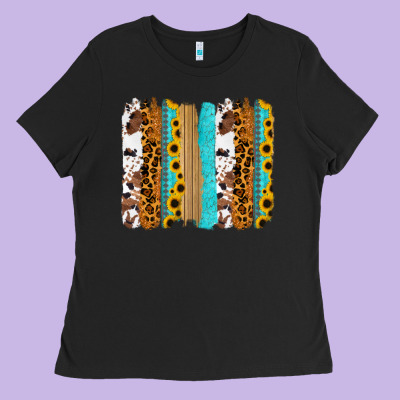 Turquoise Sunflowers Cowhide Leopard Glitter Background Ladies Tee Designed By Ranaportraitstore