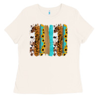 Bone turquoise sunflowers cowhide leopard glitter background Ladies Tee - RanaPortraitStore