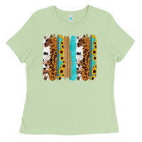 Matcha turquoise sunflowers cowhide leopard glitter background Ladies Tee - RanaPortraitStore