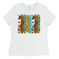 White turquoise sunflowers cowhide leopard glitter background Ladies Tee - RanaPortraitStore