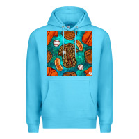 Ocean Blue baseball leopard uniform and hotdog with gemstone seamless pattern Premium Hoodie - BundleAndBundleShop