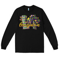 Black louisiana leopard mardi gras 12 inches 300 dpi Long Sleeve Tee - CowGirlArtShop