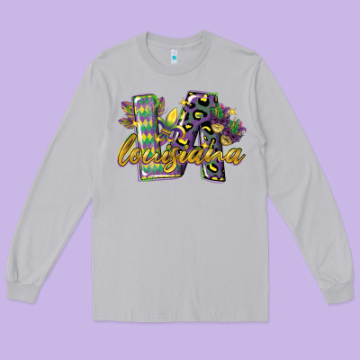 Louisiana Leopard Mardi Gras 12 Inches 300 Dpi Long Sleeve Tee Designed By Cowgirlartshop
