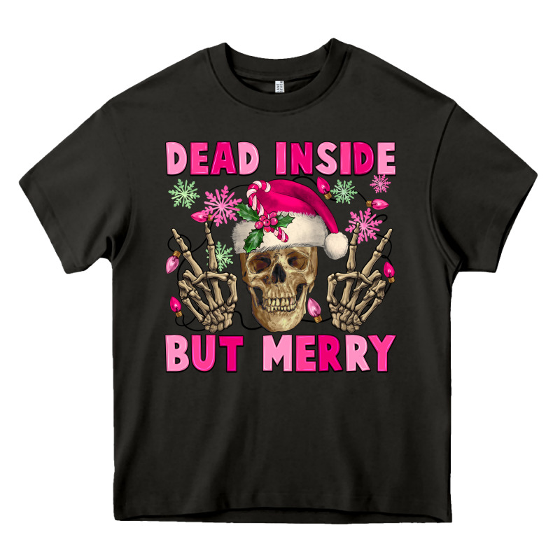 Dead Inside But Merry Pink Christmas Skeleton Heavy Core Tee by NancyCooperArtShop | Teevron