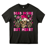 Asphalt Dead inside but merry pink Christmas skeleton Heavy Core Tee - NancyCooperArtShop