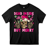 Black Dead inside but merry pink Christmas skeleton Heavy Core Tee - NancyCooperArtShop