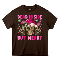 Chocolate Brown Dead inside but merry pink Christmas skeleton Heavy Core Tee - NancyCooperArtShop