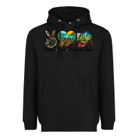Black Peace Love Peacock Bass Heavyweight Hoodie - LillyAllenDesigns