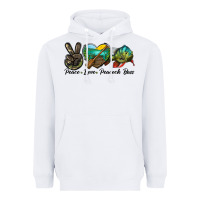 White Peace Love Peacock Bass Heavyweight Hoodie - LillyAllenDesigns