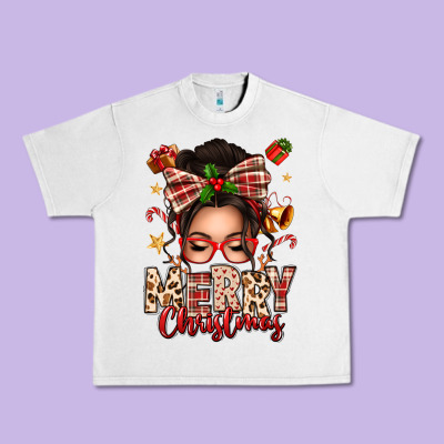 Merry Christmas Messy Bun Urban Heavy Tee Designed By Texasbilliewilder