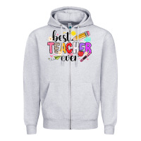 Heather Grey iBest Teacher Ever Zipper Hoodie - CowhideDigitalArt