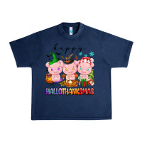 Navy happy hallothanksmas pigs Urban Heavy Tee - texasbilliewilder