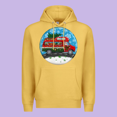 Santa Claus With Retro Van  Christmas Ornament Premium Hoodie Designed By Bundleandbundleshop