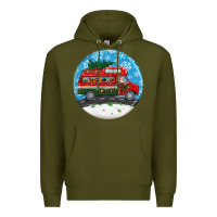 Army Green santa claus with retro van  christmas ornament Premium Hoodie - BundleAndBundleShop