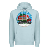 Blue Mist santa claus with retro van  christmas ornament Premium Hoodie - BundleAndBundleShop