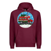 Burgundy santa claus with retro van  christmas ornament Premium Hoodie - BundleAndBundleShop