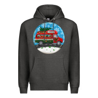 Charcoal Heather santa claus with retro van  christmas ornament Premium Hoodie - BundleAndBundleShop