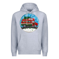 Heather Grey santa claus with retro van  christmas ornament Premium Hoodie - BundleAndBundleShop