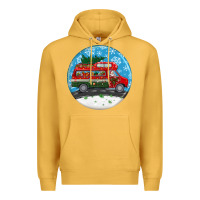 Mustard santa claus with retro van  christmas ornament Premium Hoodie - BundleAndBundleShop